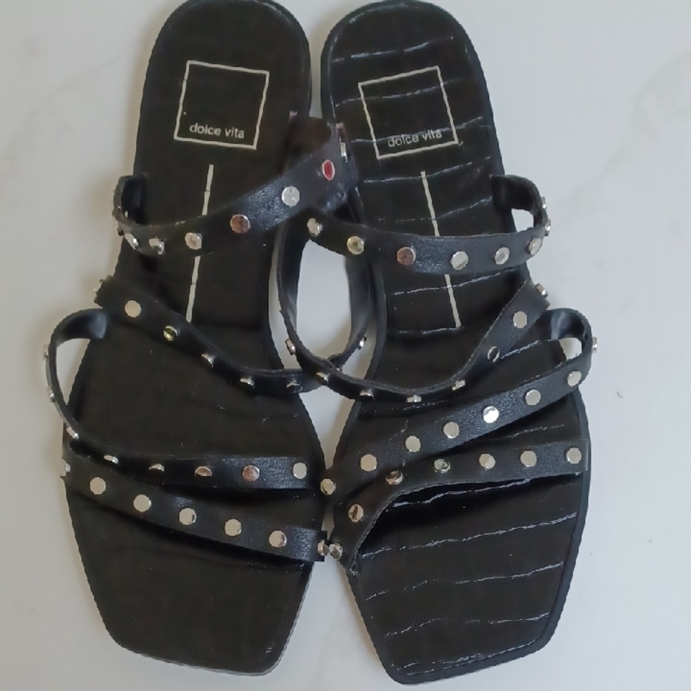 Dolce Vita Black Strappy Sandals with Silver Studs, Size 8 - Picture 10 of 11